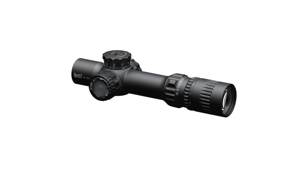 March Scopes 1-10X24mm Tactical Turret Rifle Scope, 30mm Tube, FFP, DR-1 Reticle, with 6-level Illumination, Black, NSN None, D10SV24FIML DR-1 Reticle