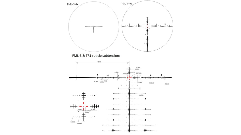 March Scopes 4X-40X52mm Tactical Turret Rifle Scope, FML-3 Reticle, With Illumination, Black, D40V52GFIML10 FML-3