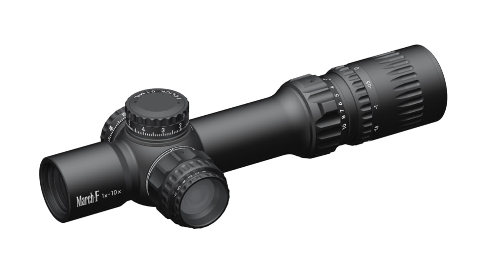 March Scopes March-F Normal 1-10x24mm LPVO 30mm Tube Rifle Scope w/Custom Unimount, First Focal Plane, DR-TR1FB Reticle, Black, D10SV24FDIMLN-P-DR-TR1FB