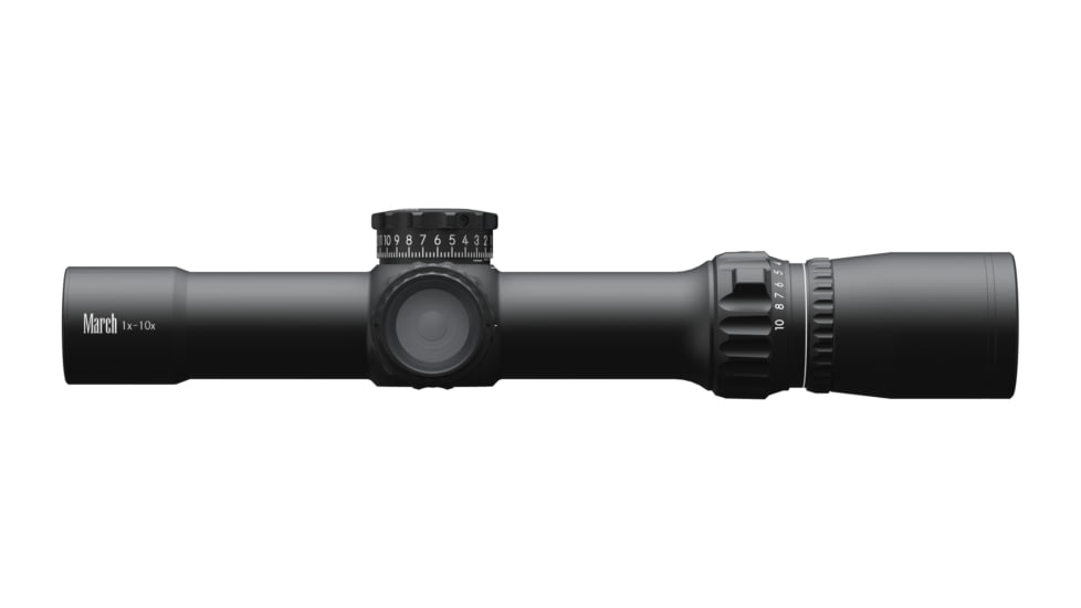 March Scopes Tactical Turret 1-10x24mm Rifle Scopes, 30mm Tube, Second Focal Plane, Black, D10V24TIFD-1 Reticle