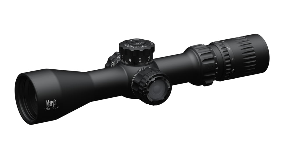March Scopes Tactical Turret Rifle Scope, 1,5-15x42mm, 30mm tube, FD-1 Reticle, w/6-level Illumination, Black, NSN None, D15V42TIML FD-1 Reticle