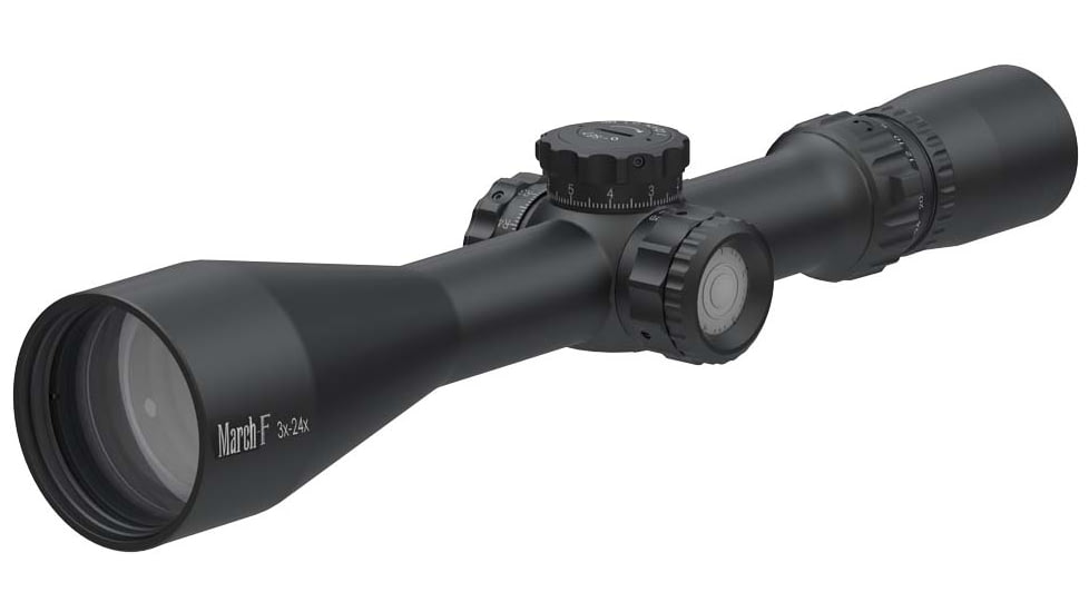 March Scopes Tactical Turret Rifle Scope, 3-24x52mm, 30mm tube, FML-TR1H Reticle, Black, NSN None, D24V52FML FML-TR1H Reticle