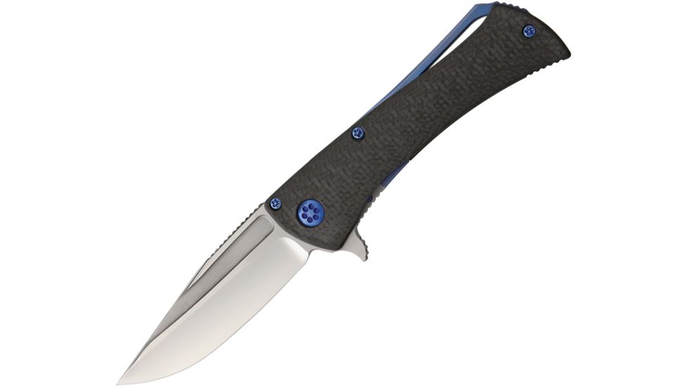 Marfione Custom Knives Closer Framelock CF Blued Folding Knife,3.75in,Satin,Black,Carbon Fiber Handle MFC394MCK