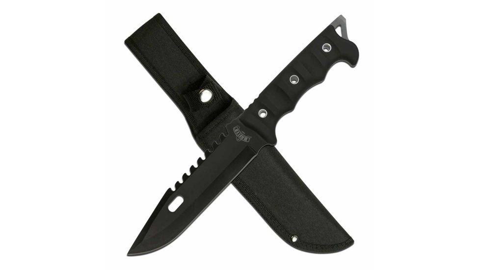 Master USA MU-20-02BK Fixed Blade Knife, 6.75in, 3CR13 Stainless Steel, Spear Point, Black Blade, Nylon Fiber Handle, Black, MU-20-02BK