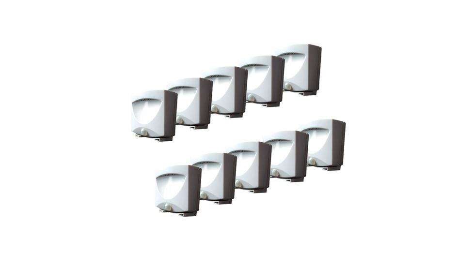 MAXSA Battery Powered Motion Activated LED Outdoor Night Light Pack Of 10, White 41041