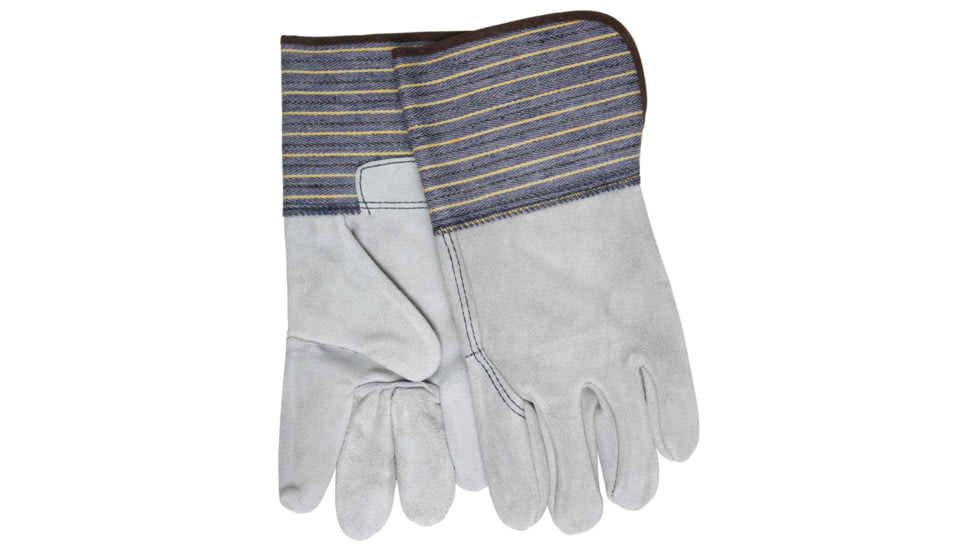 MCR Safety A Shoulder Leather Split Leather Palm Work Gloves, Full Leather Back, 4.5in Plasticized Gauntlet Cuff, Gray, Large, 1418A