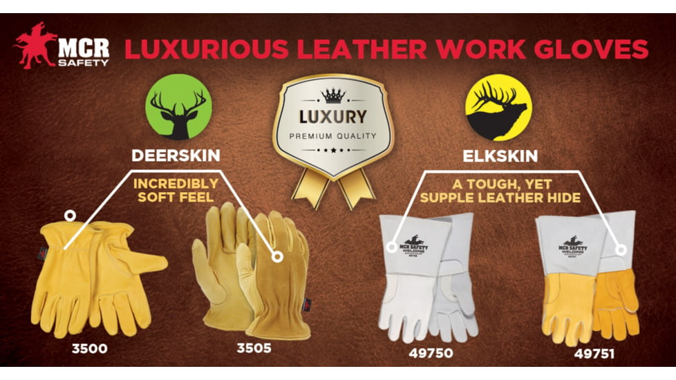 MCR Safety Welding Premium Grain Elkskin Leather Work Gloves, Cotton/Foam Lined Back, Sewn with DuPont Kevlar, Gold and Gray, X - Large, 49751XL