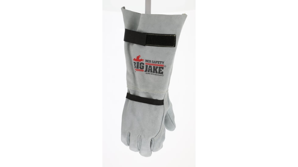 MCR Safety Big Jake Full Leather Back Work Gloves, 8in Leather Extended Gauntlet Bell Cuff, Inside Double Leather Palm, Gray, X - Large, 1746XL