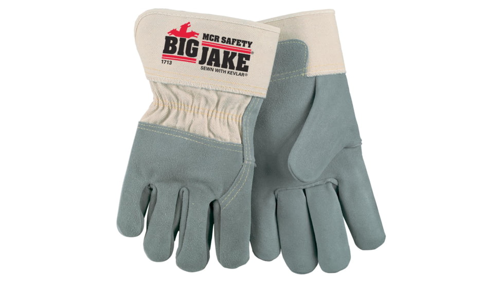 MCR Safety Big Jake Premium A+ Side Leather Palm Work Gloves w/2.75 Inch Safety Cuff &amp; 3/4 Leather Back - Men's, Extra Large, 1713