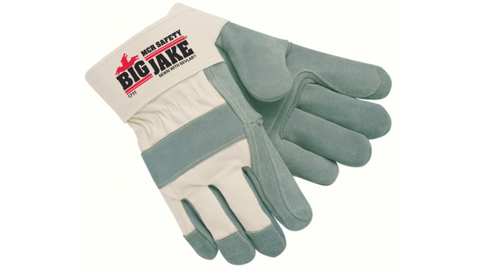 MCR Safety Big Jake Premium A+ Side Leather Palm Work Gloves w/2.75 Inch Safety Cuff &amp; Double Palm - Men's, Extra Large, 1711