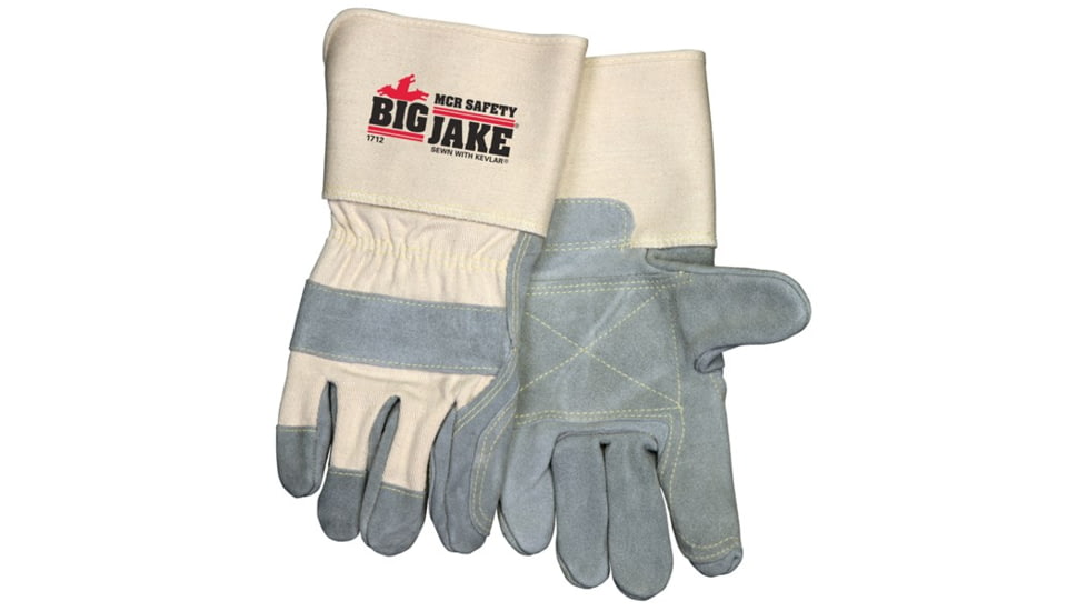 MCR Safety Big Jake Premium A+ Side Leather Palm Work Gloves w/Extended Gauntlet Cuff &amp; Double Palm - Men's, Extra Large, 1712