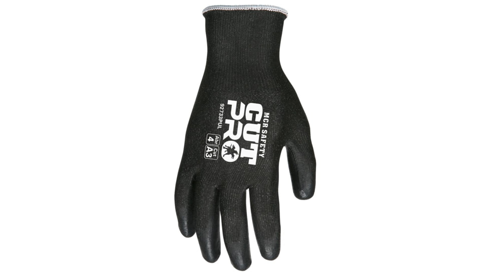 MCR Safety Cut Pro 13 Gauge HyperMax Shell, Cut, Abrasion and Puncture Resistant Work Gloves, PU Coated Palm and Fingertips, Black, Small, 92733PUS