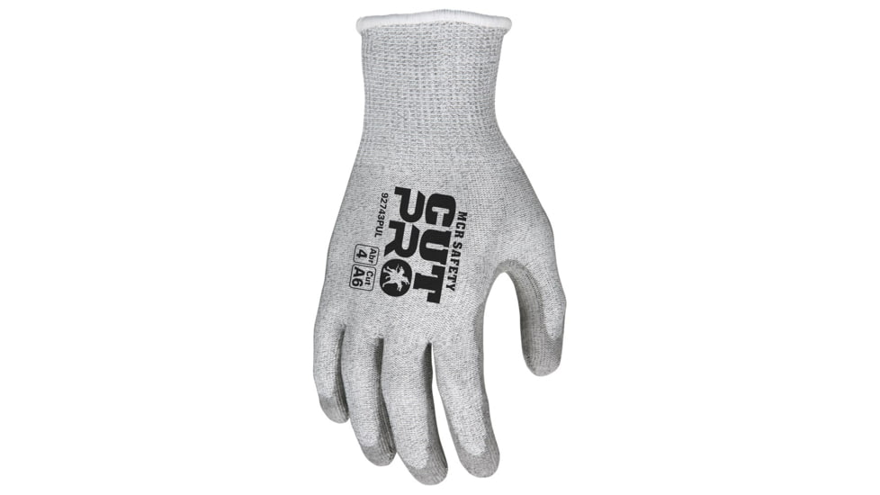 MCR Safety Cut Pro 13 Gauge HyperMax Shell, Cut, Abrasion and Puncture Resistant Work Gloves, PU Coated Palm and Fingertips, Gray/Salt and Pepper, Large, 92743PUL