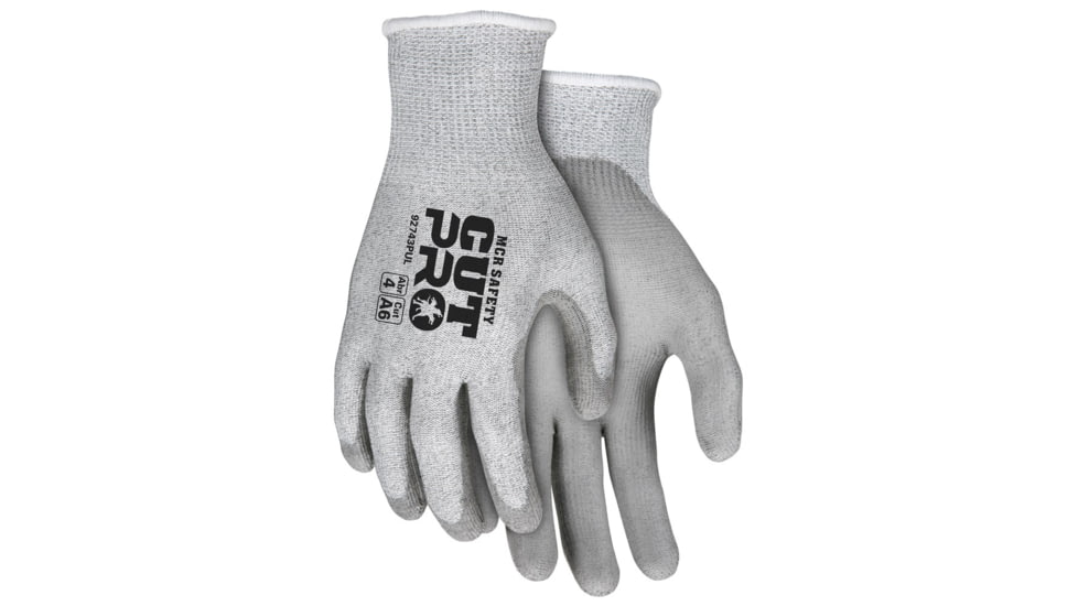 MCR Safety Cut Pro 13 Gauge HyperMax Shell, Cut, Abrasion and Puncture Resistant Work Gloves, PU Coated Palm and Fingertips, Gray/Salt and Pepper, Large, 92743PUL