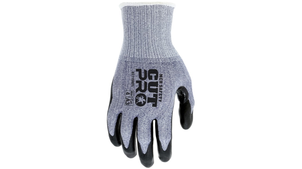 MCR Safety Cut Pro 15 Gauge Hypermax Shell Cut, Abrasion and Puncture Resistant Work Gloves, Nitrile Foam Coated Palm and Fingertips, Black/Blue, Medium, 92715NFM