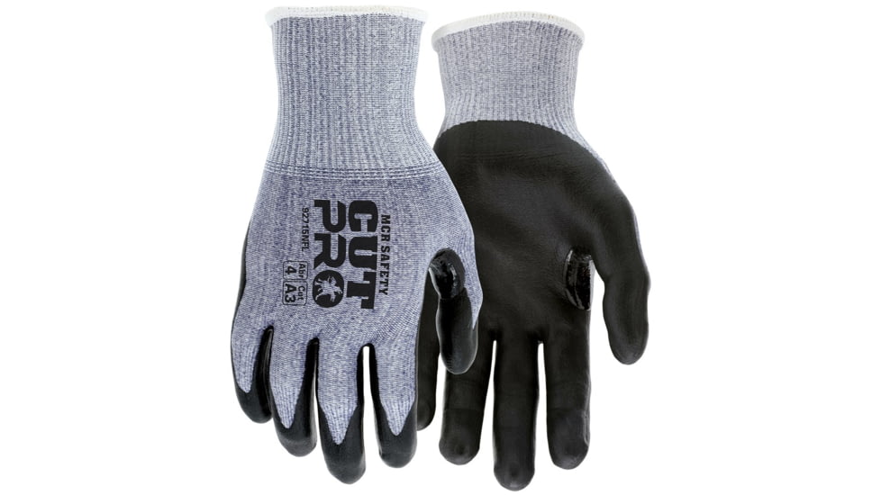 MCR Safety Cut Pro 15 Gauge Hypermax Shell Cut, Abrasion and Puncture Resistant Work Gloves, Nitrile Foam Coated Palm and Fingertips, Black/Blue, Medium, 92715NFM