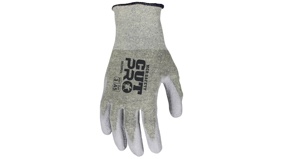 MCR Safety Cut Pro 18 Gauge ARX Aramid Shell Cut, Abrasion and Puncture Resistant Work Gloves, PU Coated Palm and Fingertips, Gray/Green, Medium, 9828PUM