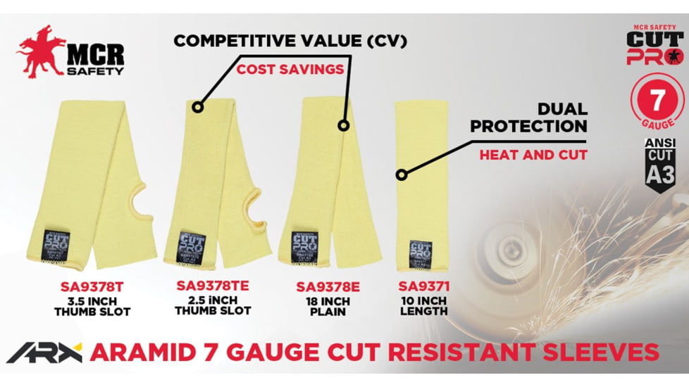 MCR Safety Cut Pro 7 Gauge ARX Aramid Fibers Cut Resistant Sleeves - Mens, 18 x 3in, SA9378