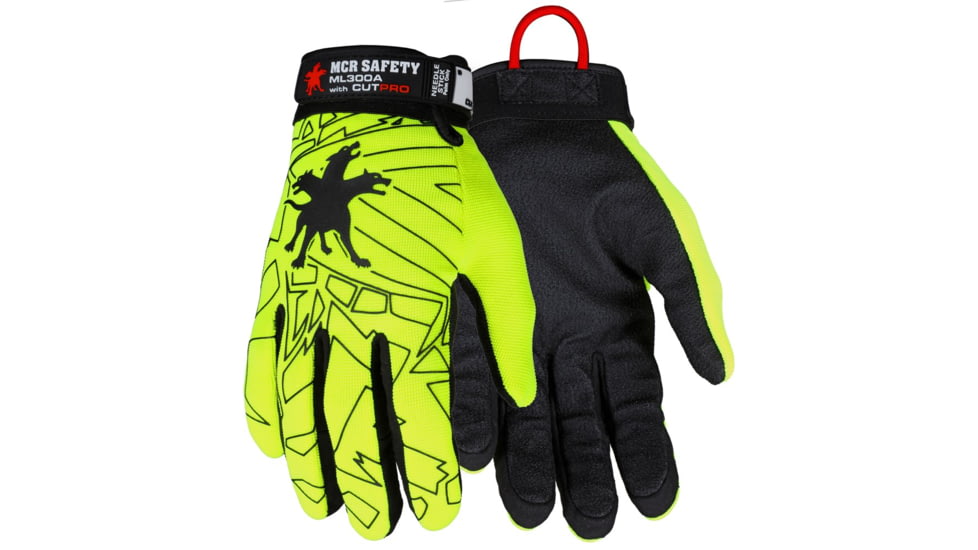 MCR Safety Cut Pro Mechanics Cut and Puncture Resistant Work Gloves, Synthetic Leather Palm and Fingers, Palm Lined with Alycore, Black/Hi-Vis Lime, Medium, ML300AM