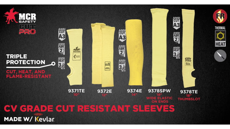 MCR Safety Cut Pro Single Ply DuPont Kevlar CV Cut Resistant Sleeves - Mens, 18 x 3 1/4in, Single Ply Sleeve, 9378SPW