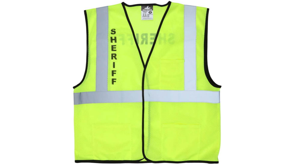 MCR Safety Luminator Series Hi Vis Reflective Lime Safety Vest w/Sheriff Logo, Medium, VCL2MLSHFM
