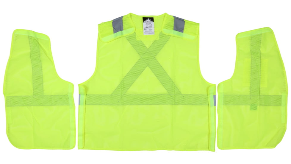 MCR Safety Hi Vis Reflective Safety Vest, ANSI Type R Class 2, Mesh with 2in Silver Stripes, Five Point Break Away Design, Fluorescent Lime, XL, RXCL2MLXL