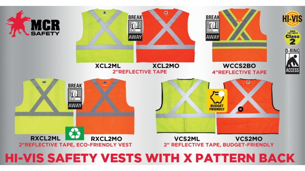 MCR Safety Hi Vis Reflective Safety Vest, ANSI Type R Class 2, Mesh with 2in Silver Stripes, Five Point Break Away Design, Fluorescent Lime, XL, RXCL2MLXL
