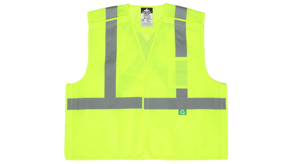 MCR Safety Hi Vis Reflective Safety Vest, ANSI Type R Class 2, Mesh with 2in Silver Stripes, Five Point Break Away Design, Fluorescent Lime, XL, RXCL2MLXL