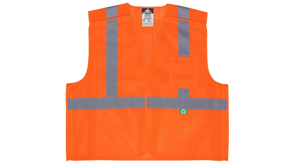 MCR Safety Hi Vis Reflective Safety Vest, ANSI Type R Class 2, Mesh with 2in Silver Stripes, Five Point Break Away Design, Fluorescent Orange, 2X, RXCL2MOX2