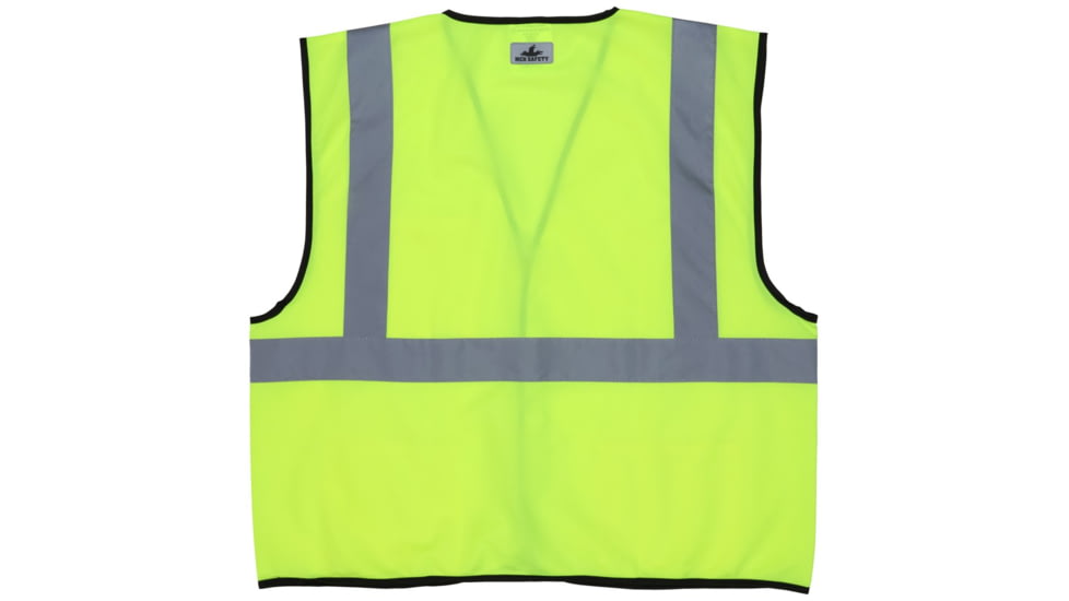 MCR Safety Hi Vis Reflective Safety Vest, ANSI Type R Class 2, Solid with 2in Silver Stripes, Hook and Loop Front Closure, Fluorescent Lime, 2X, VCL2SLX2