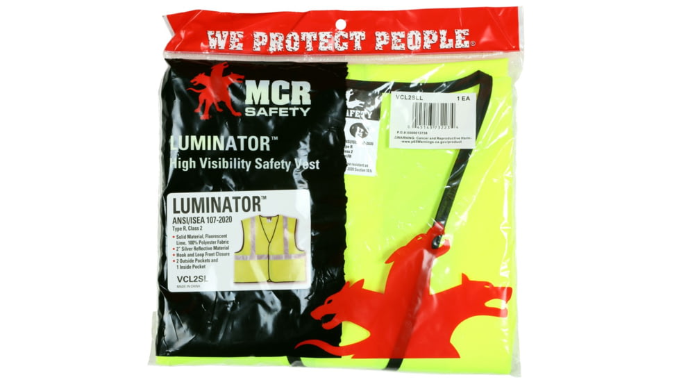 MCR Safety Hi Vis Reflective Safety Vest, ANSI Type R Class 2, Solid with 2in Silver Stripes, Hook and Loop Front Closure, Fluorescent Lime, 2X, VCL2SLX2