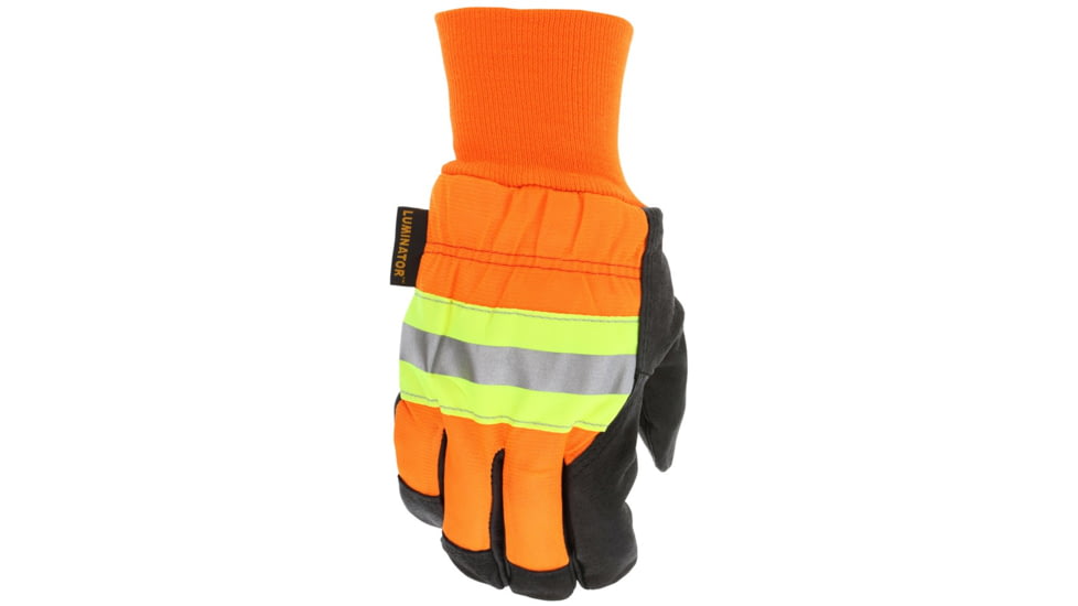 MCR Safety Luminator Leather Drivers Insulated Work Gloves, Premium Grain Pigskin Leather Palm and Hi-Vis Back, Thermosock Lined and Wing Thumb, Black, Large, 34411L