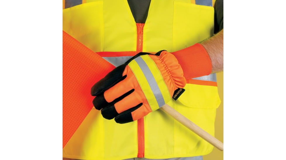 MCR Safety Luminator Leather Drivers Insulated Work Gloves, Premium Grain Pigskin Leather Palm and Hi-Vis Back, Thermosock Lined and Wing Thumb, Black, Large, 34411L