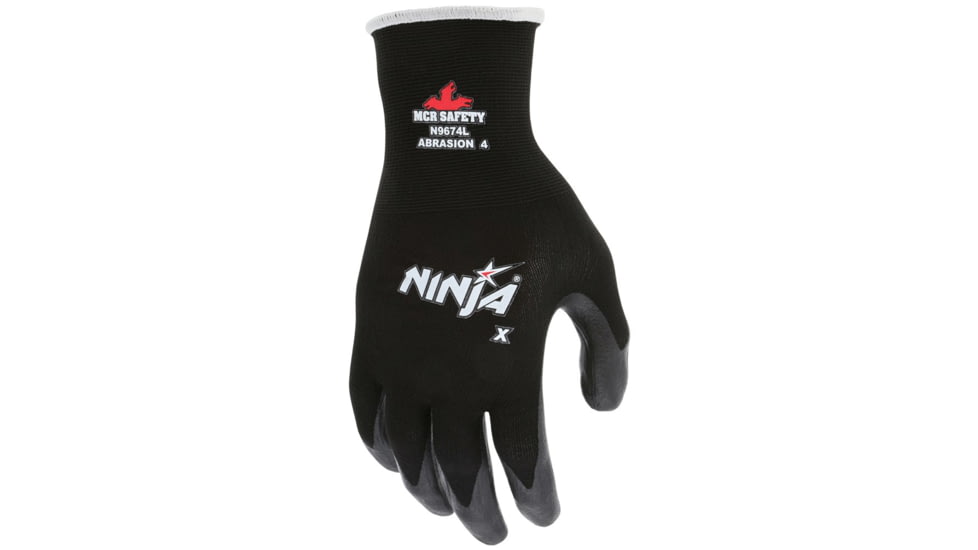 MCR Safety Ninja X Work Gloves, 15 Gauge Nylon/Lycra Blended Shell, Bi-Polymer Coated Palm and Fingertips, Black, Small, N9674S