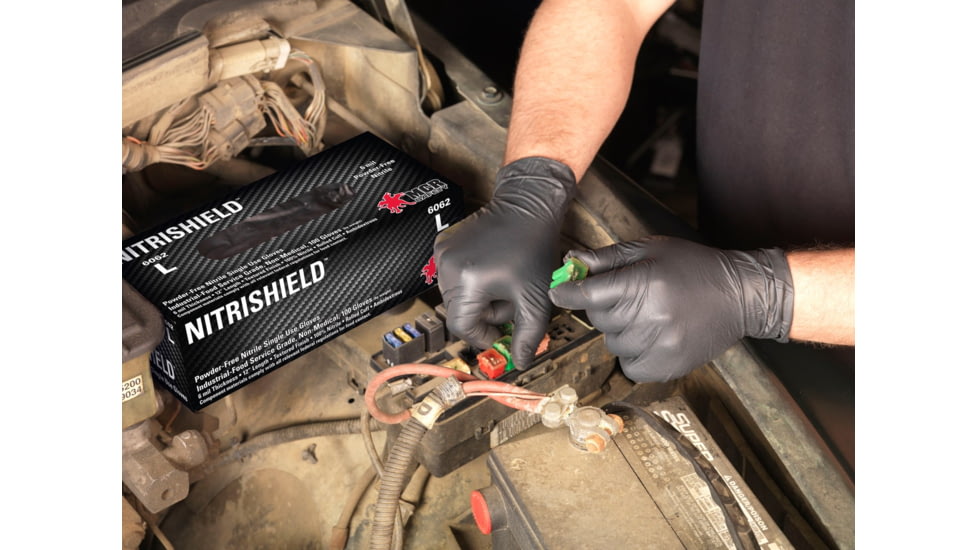MCR Safety NitriShield Stealth Disposable Nitrile Gloves, Powder Free Industrial Food Service Grade, 12in Length, 6 mil Thickness, Black, Medium, 6062M