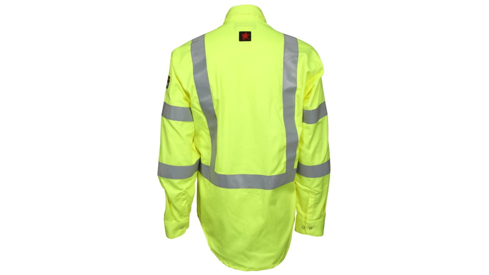 MCR Safety S1CL3LXL Flame Resistant Work Shirt, Class 3 Hi-Visibility Protection, 2in Silver FR Reflective Stripes, Fluorescent Lime, XL, S1CL3LXL