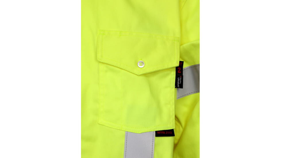 MCR Safety S1CL3LXL Flame Resistant Work Shirt, Class 3 Hi-Visibility Protection, 2in Silver FR Reflective Stripes, Fluorescent Lime, XL, S1CL3LXL