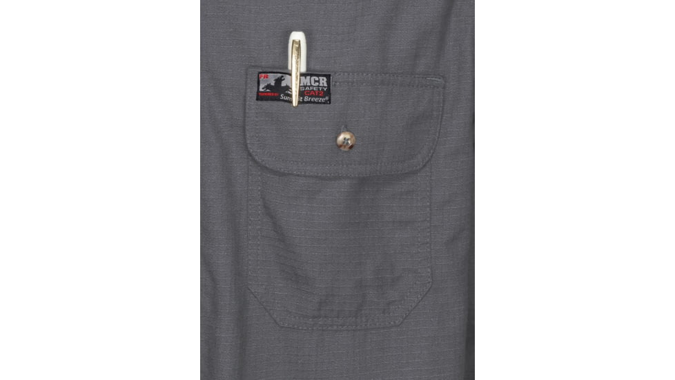 MCR Safety Summit Breeze Flame Resistant Shirt, 5.5oz Inherent Blend, Long Sleeve with Vented Underarms and Back, CAT 2, Gray, S, SBS1001S