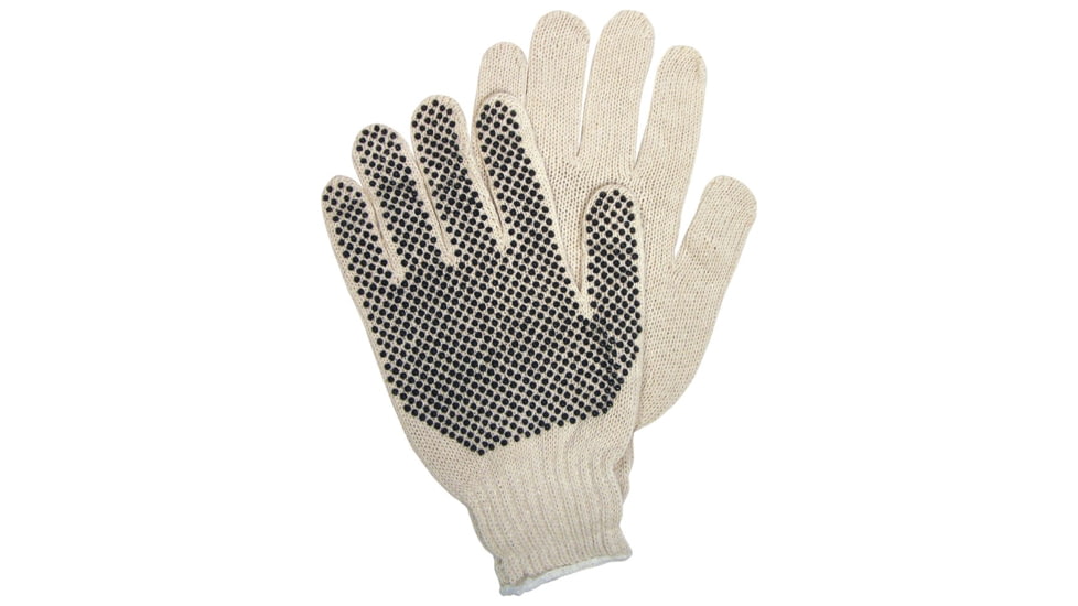 MCR Safety String Knit Work Gloves, 7 Gauge Regular Weight String Knit, Cotton/Polyester Fabric, PVC Dotted One Side, Black/Natural, Small, Each, 1, 9658S-EA