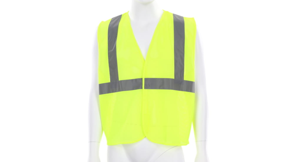 MCR Safety V2CL2MLXL Hi Vis Reflective Safety Vest, ANSI Type R Class 2, Mesh with 2in Silver Stripes, Hook and Loop Front Closure, Fluorescent Lime, XL, V2CL2MLXL