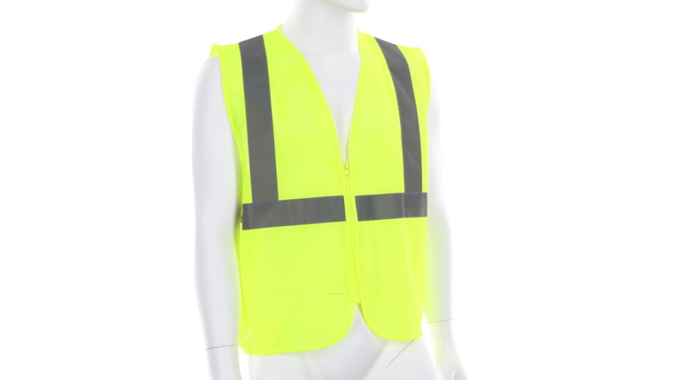 MCR Safety V2CL2MLZXL Hi Vis Reflective Safety Vest, ANSI Type R Class 2, Mesh with 2in Silver Stripes, Zipper Front Closure, Fluorescent Lime, XL, V2CL2MLZXL