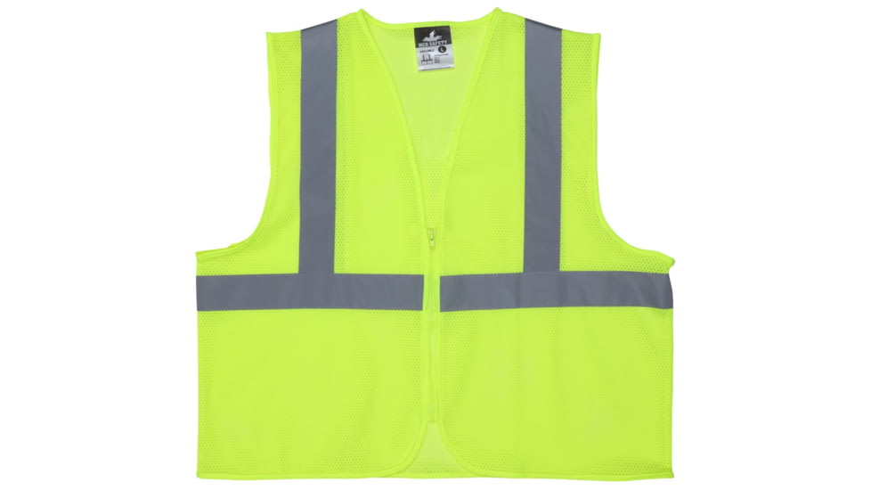 MCR Safety V2CL2MLZXL Hi Vis Reflective Safety Vest, ANSI Type R Class 2, Mesh with 2in Silver Stripes, Zipper Front Closure, Fluorescent Lime, XL, V2CL2MLZXL