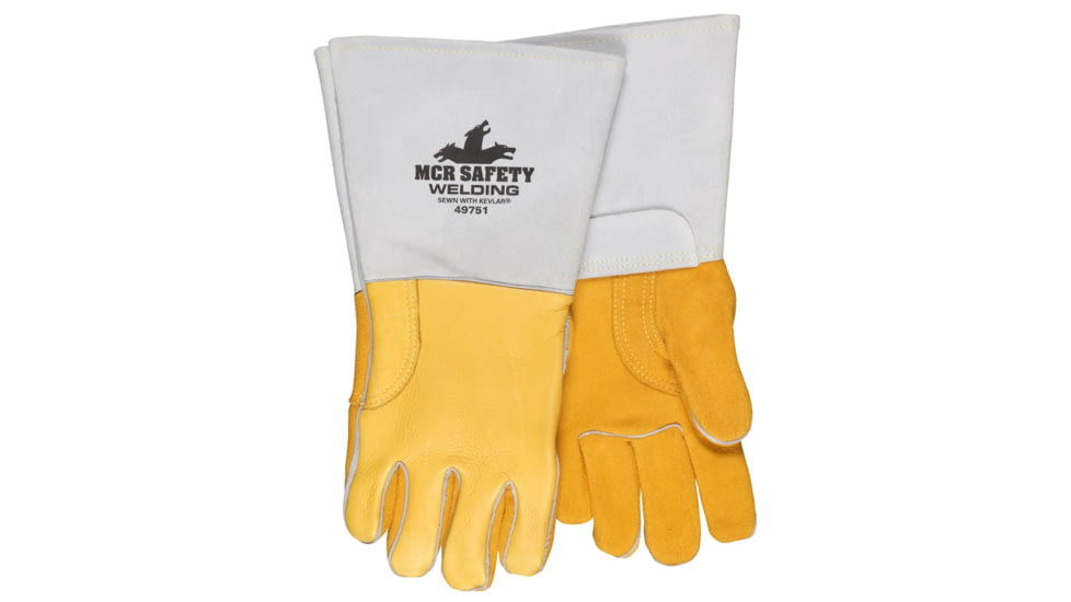 MCR Safety Welding Premium Grain Elkskin Leather Work Gloves, Cotton/Foam Lined Back, Sewn with DuPont Kevlar, Gold and Gray, X - Large, 49751XL