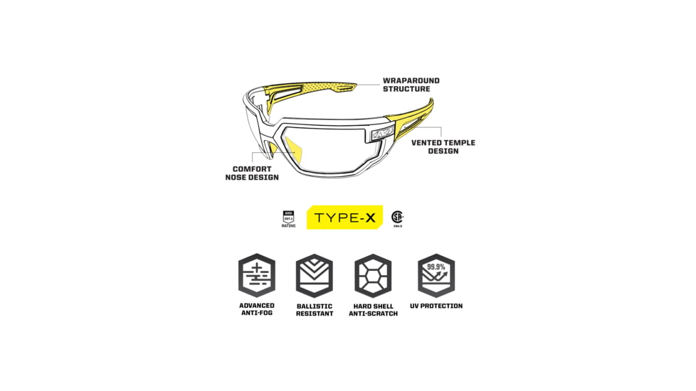 Mechanix Wear Vision Type-X Safety Glasses, Black Frame with Smoke Lens, One Size, VXF-20AF-BU