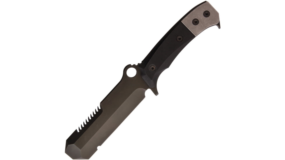 Medford USMC EOD-1 Knife, 5.5 black PVD coated sawback 3V steel blunt tip b, Black G10 and titanium handle, MK0743PQ-08KB
