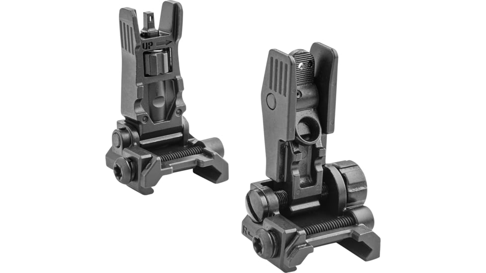 Meprolight FABS - Flip Back Up Rifle Sights - Aluminium -Blank Rear-Green Front, Black Body, Black, 405100