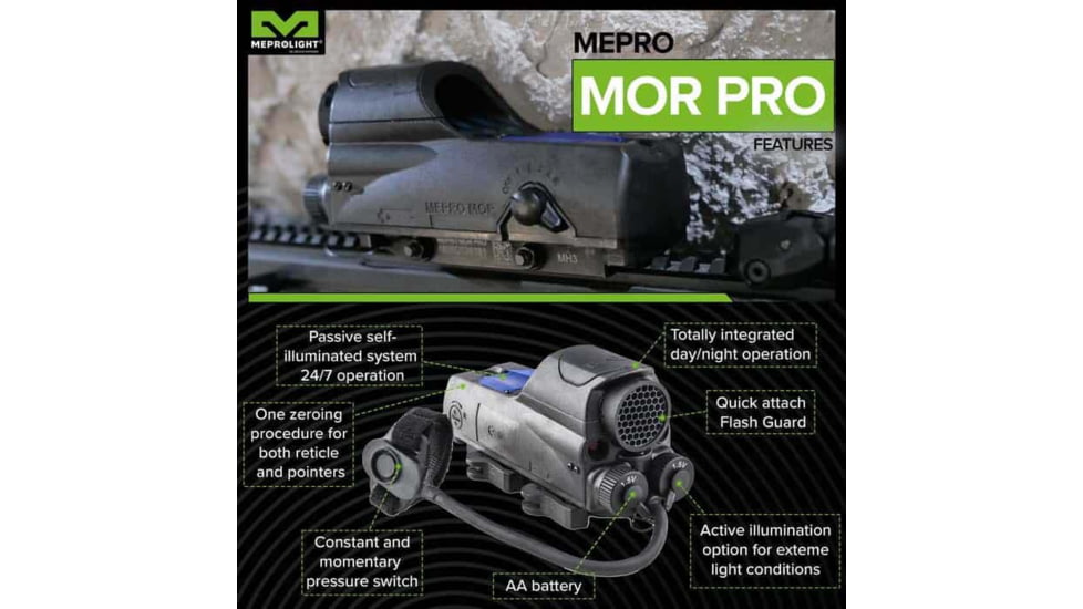 Meprolight MEPRO Mor Pro M&amp;P Red Dot Sight, 2.2 MOA Bullseye Reticle, Red/IR Laser, Black, ML403804