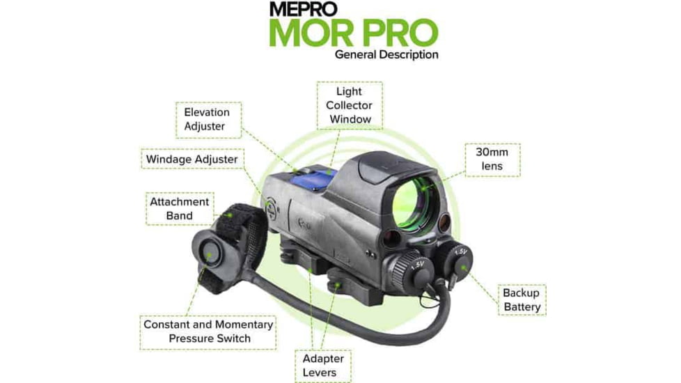 Meprolight MEPRO Mor Pro M&amp;P Red Dot Sight, 2.2 MOA Bullseye Reticle, Red/IR Laser, Black, ML403804
