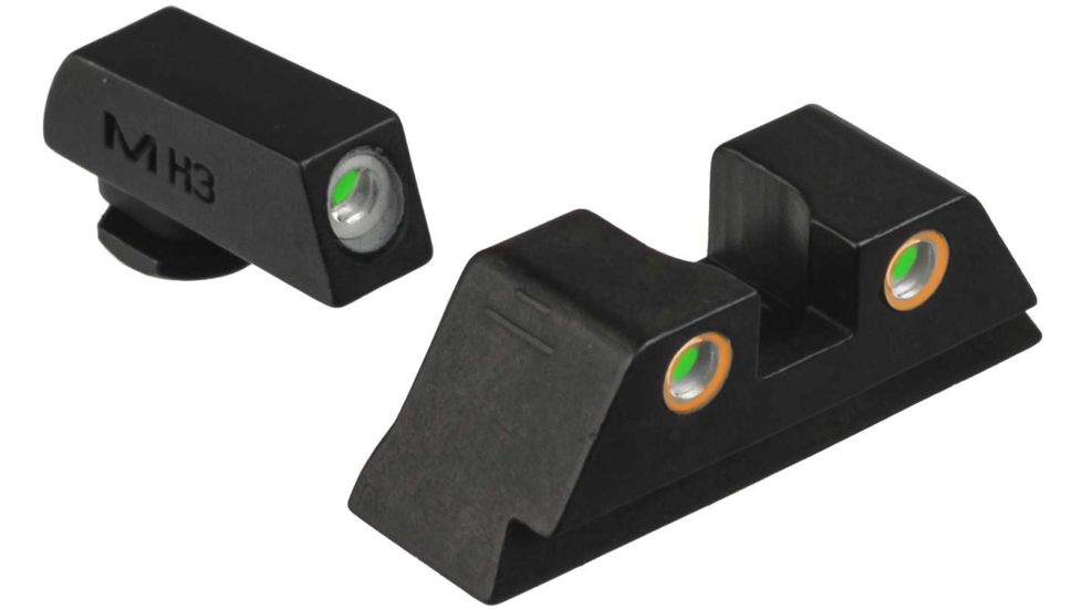 Meprolight Tru-Dot Night Sight Set for Glock 10mm &amp; 45 ACP, Green Front/Orange Rear, 10222O, 102223301