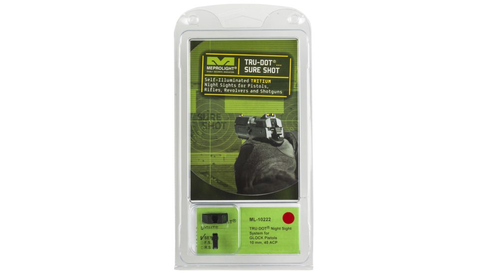 Meprolight Tru-Dot Night Sight Set for Glock 10mm &amp; 45 ACP, Green Front/Orange Rear, 10222O
